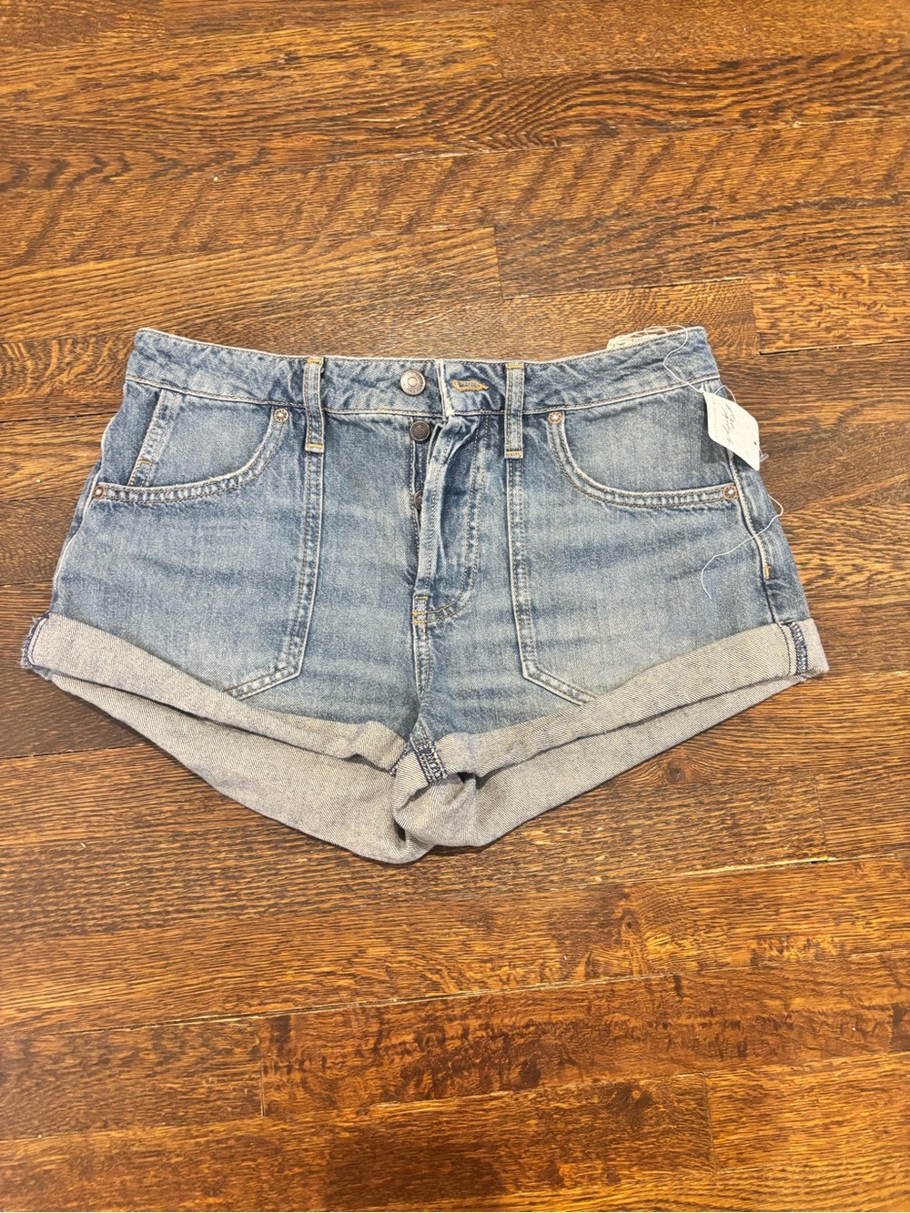Free People Light Blue Rolled Hem Denim Shorts